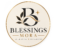 Blessings Mora elegant luxury logo with a black B monogram, gold botanical leaves, and cream background